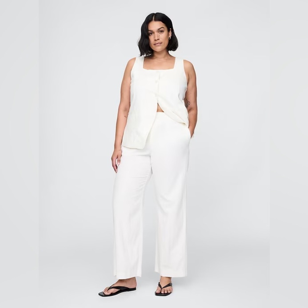 NWT! GAP White Linen-Blend Relaxed Straight Ankle Pants - Size 14 🩷 713961